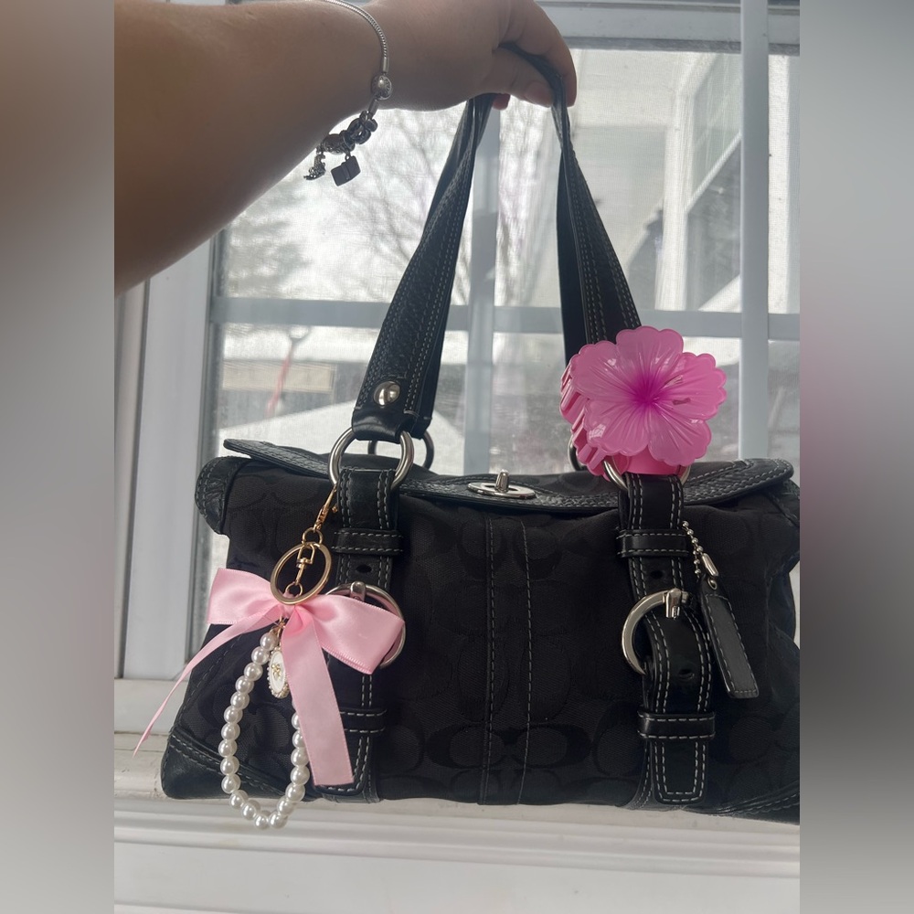 Coach #10986 Charles’ signature jacquard turnlock satchel bag-black C’s